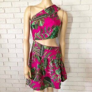FARM Rio Pink and Green One-Shoulder Dress